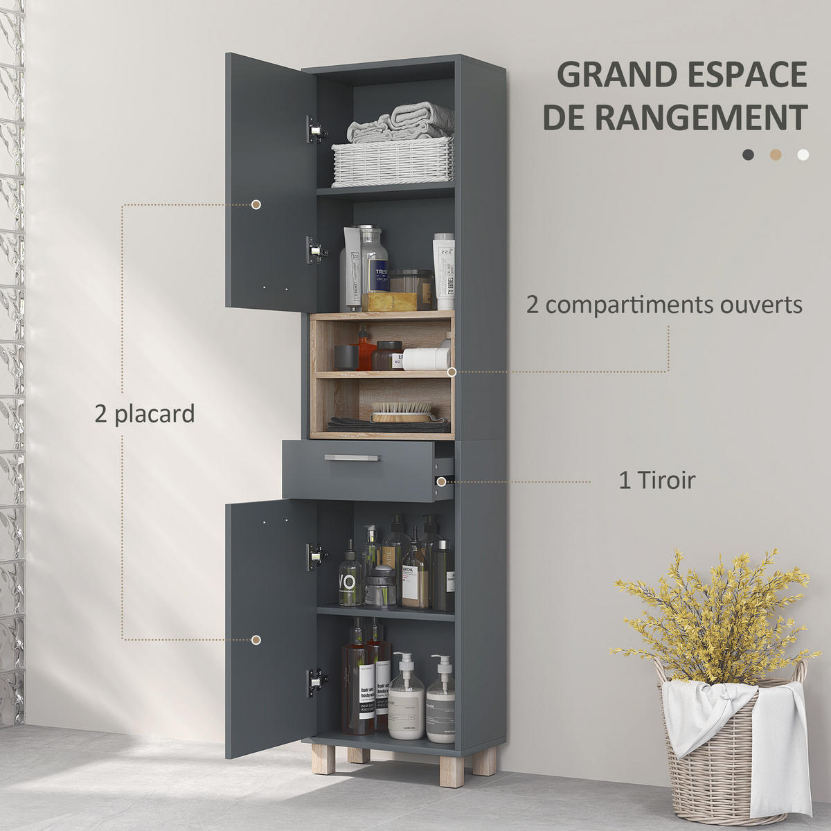 HOCHSCHRANK DE-12439 40/24/160 cm Grau - Grau, Holzwerkstoff (24/160/40cm) - ComfortXL