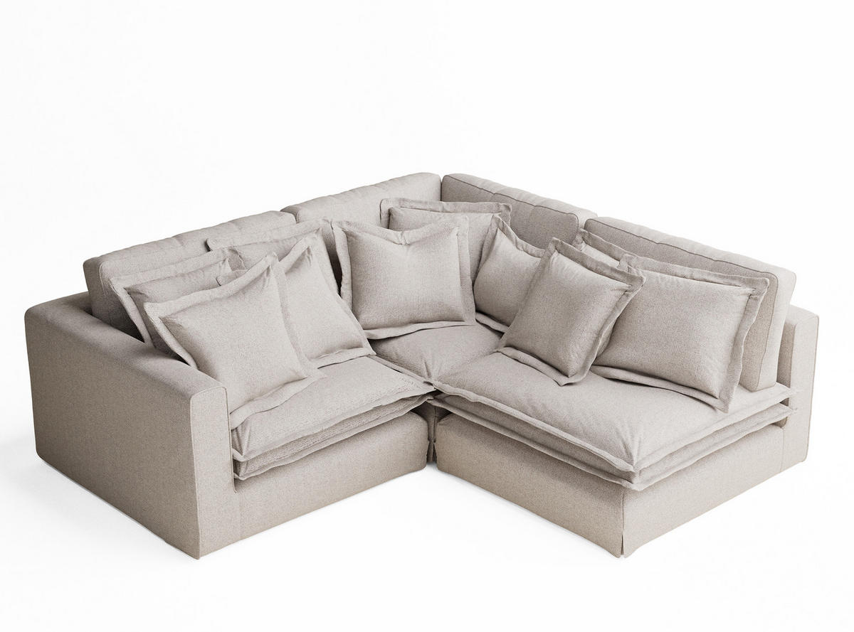 ECKSOFA Amalfi Beige Webstoff - Beige/Schwarz, Holz/Holzwerkstoff (238/222cm) - Maison de Reve