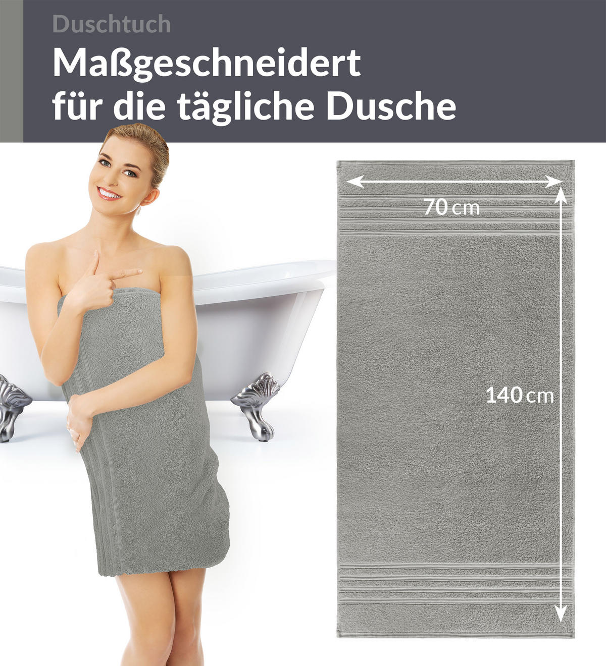 DUSCHTUCH London Stein Grau 2er Set 70x140 - Grau, Textil (70/140cm) - Lashuma