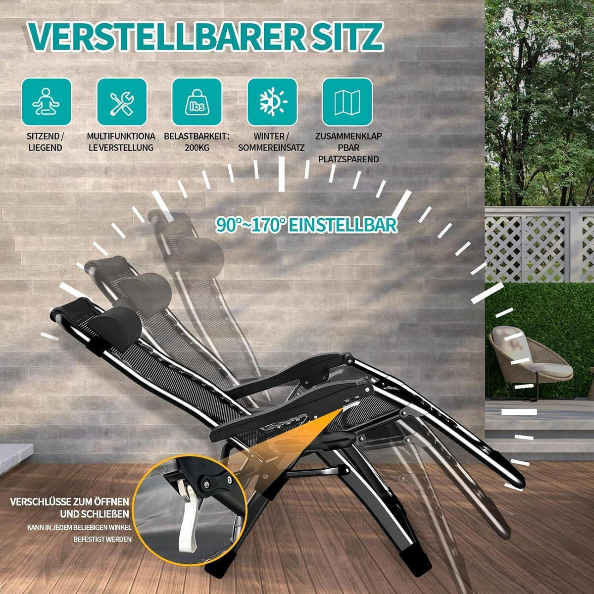 SONNENLIEGE 2er Set Schwarz 72 cm Breit - Schwarz, Metall (72/77/172.5cm)