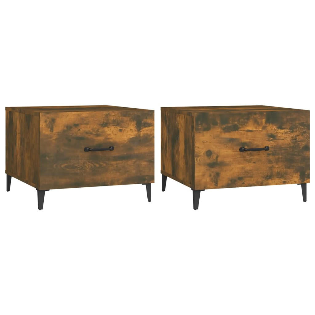 COUCHTISCHE mit Metallbeinen 2 Stk. Räuchereiche 50x50x40 cm - Braun, Holzwerkstoff (50/50/40cm) - furnicato