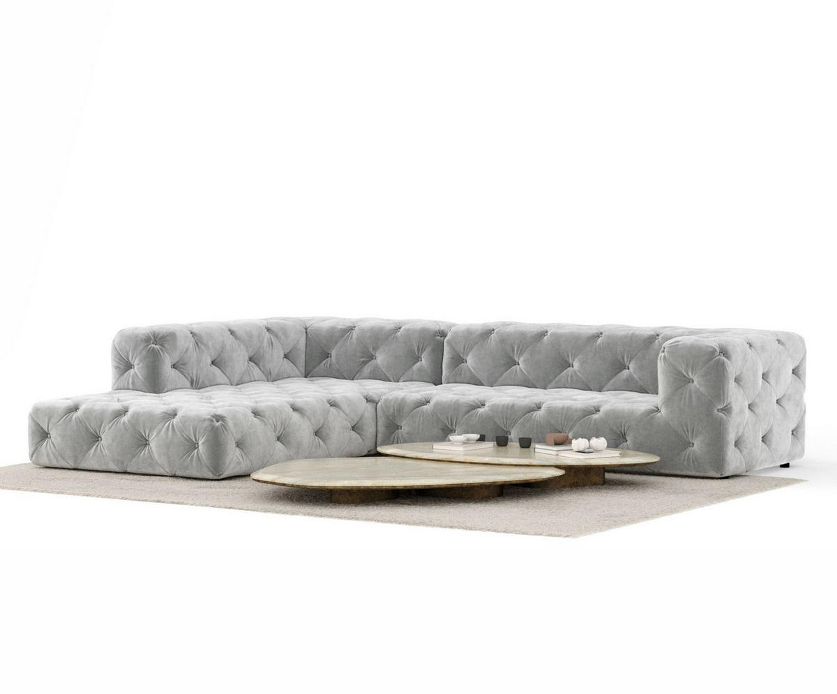 ECKSOFA Cosimo Hellgrau Samtstoff - Hellgrau/Schwarz, Holz/Holzwerkstoff (325/228cm) - Maison de Reve