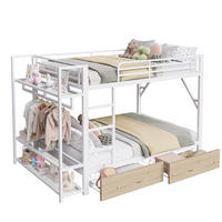 ETAGENBETT 140/200 cm in Weiß mit LED-Beleuchtung und 2 Schubladen - Weiß, Metall - BEAOK