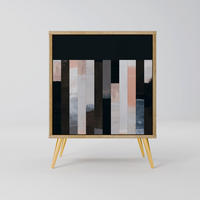 SIDEBOARD COLLAGE OF RECTANGLES, Eichefarben, 57,5x42x75,5 cm, Goldfarbene Metallfüße - Eichefarben/Goldfarben, Holzwerkstoff/Metall (57.5/75.5/42cm) - SpaceRebels