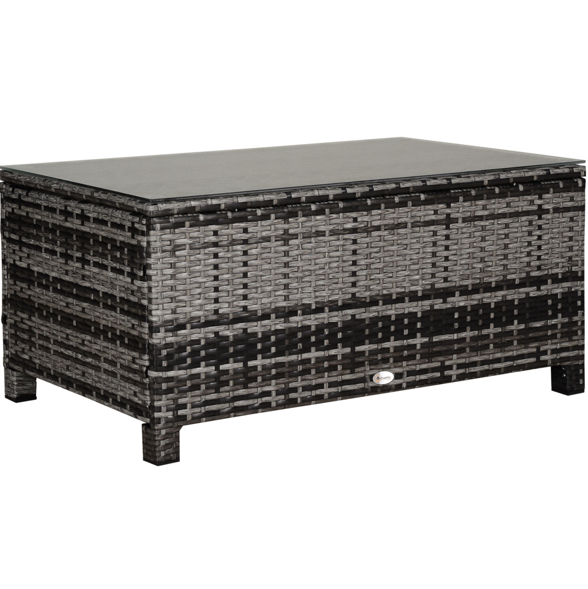 GARTENTISCH 85/50/39 cm grau aus Polyrattan mit Glasplatte - Grau, Kunststoff (85/50/39cm) - OKWISH