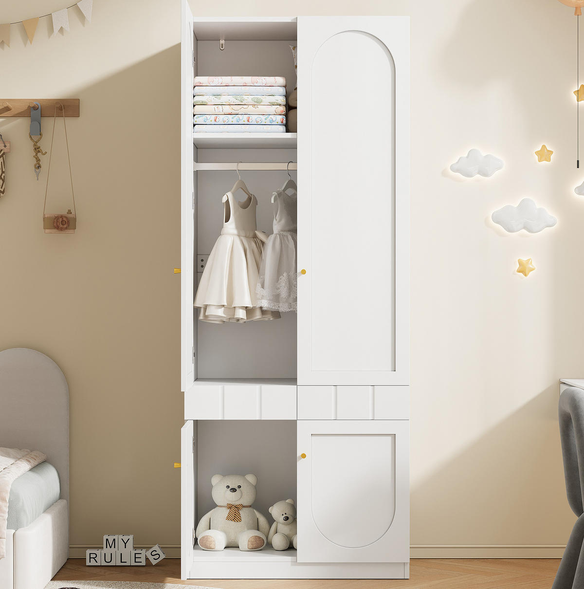 KLEIDERSCHRANK 80/200/50 cm Weiß aus MDF mit Schubladen - Weiß, Holzwerkstoff (50/200/80cm) - OKMYHOME