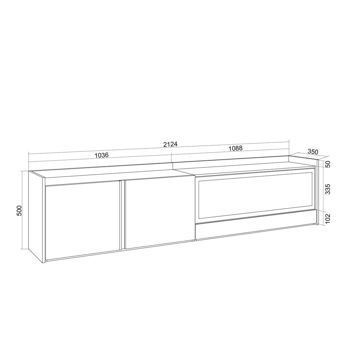 LOWBOARD, Eiche und Schwarz, 212/35/50cm, Kamin mit Feuereffekt XXL - Dunkelbraun, Holzwerkstoff (212/50/35cm) - Skraut Home