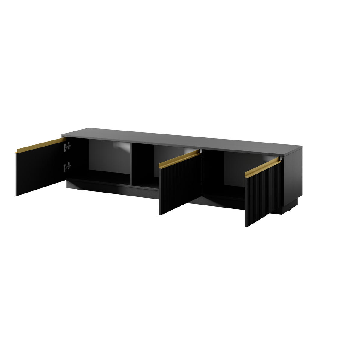LOWBOARD MAESTRO 180x39x42 cm mit 3 Türen Schwarz - Schwarz, Holzwerkstoff (180/42/39cm) - MASSENO