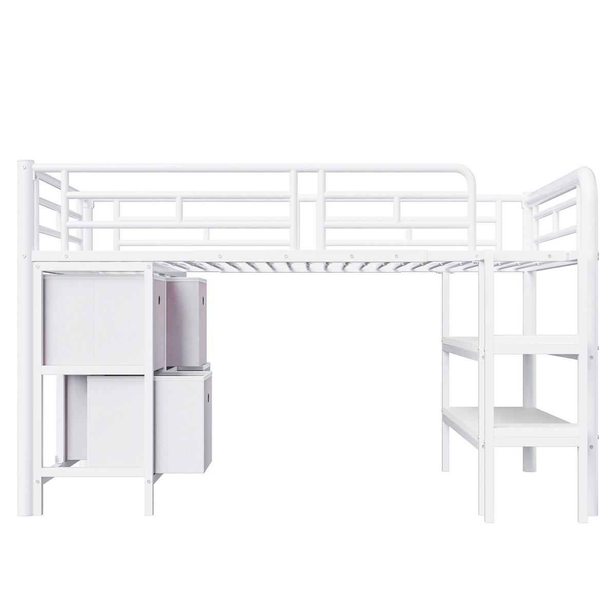 HOCHBETT 90/200 cm Weiß mit Stauraum und breiter Treppe aus Metall - Weiß, Metall (90/200cm) - OKWISH