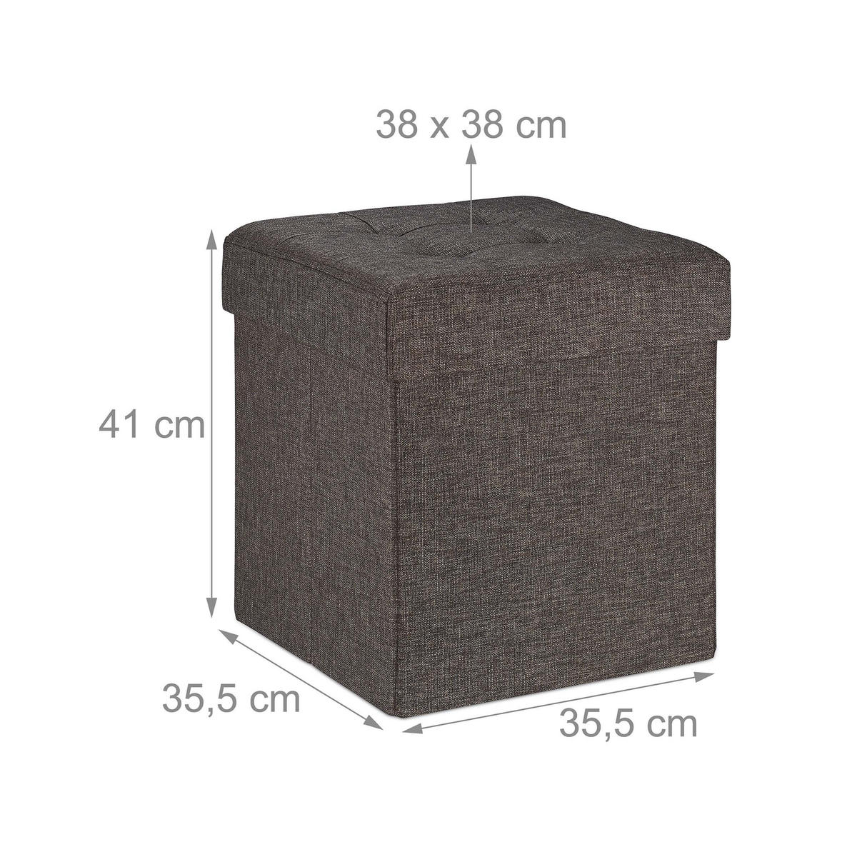 SITZHOCKER Braun mit Stauraum faltbar Stoff 41 cm - Braun, Holzwerkstoff/Textil (38/41/38cm) - Relaxdays
