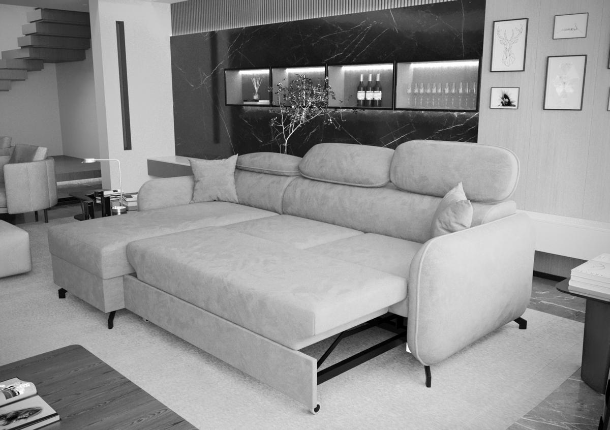 ECKSOFA L Form Ribella 5 Türkis 265/180/100 cm Links mit Schlaffunktion - Türkis/Schwarz, Textil/Metall (180/265cm) - AX Living