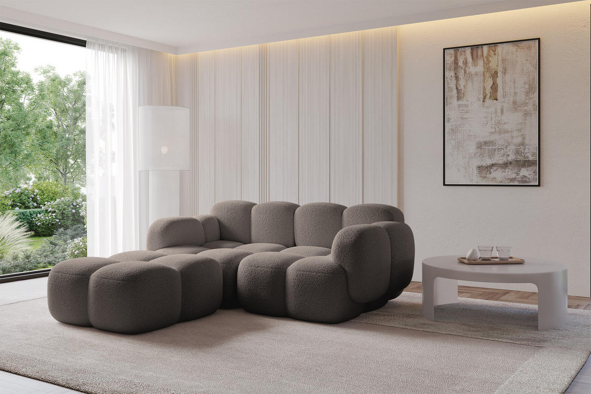 ECKSOFA modulares Sofa Links Miko-L1 214x205x75 Braun Bouclé - Dunkelbraun/Schwarz, Holzwerkstoff/Kunststoff (214/205cm) - ALTDECOR