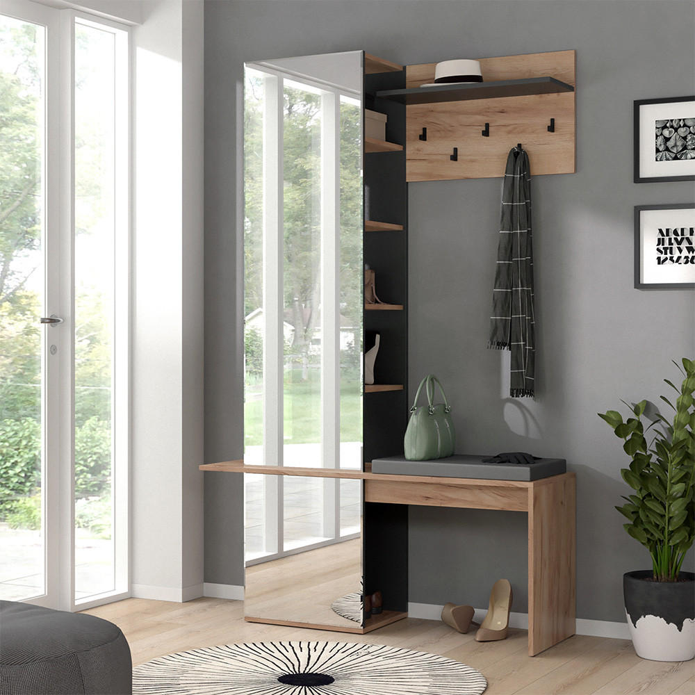 GARDEROBE Adeline Goldkraft Eiche 120 x 190 cm - Honigeiche/Anthrazit, Holzwerkstoff (120/190/40cm) - Vicco