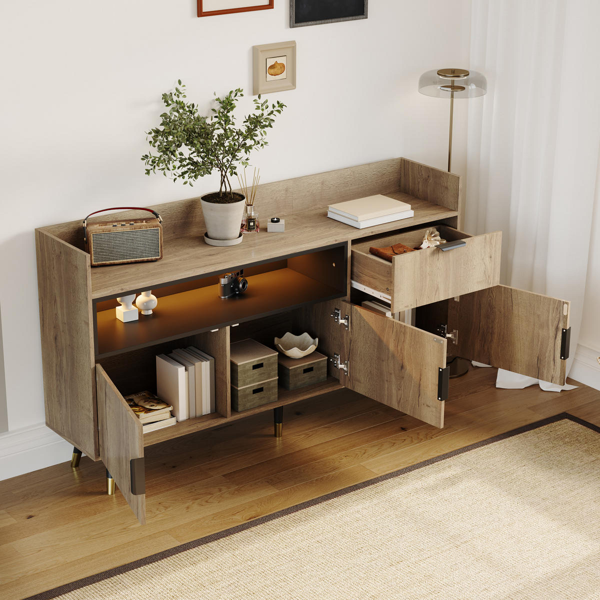 SIDEBOARD 160/35/82 cm mit 2 Türen, Schublade & offenem Fach in Natur - Naturfarben, Holzwerkstoff (160/82/35cm) - BEAOK