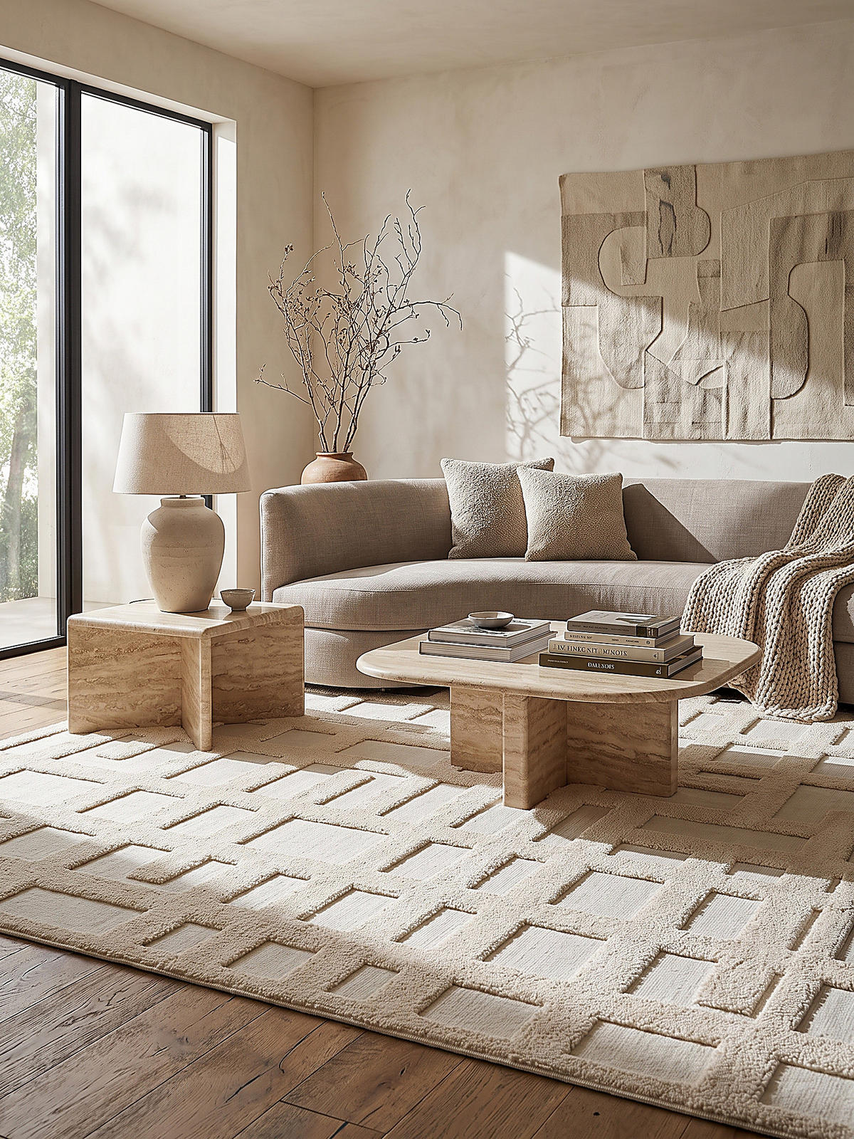 HOCHFLORTEPPICH FORSS, Labyrinth-Relief, Creme, 133 x 190 cm - Beige, Textil (133/190cm) - KADIMA DESIGN