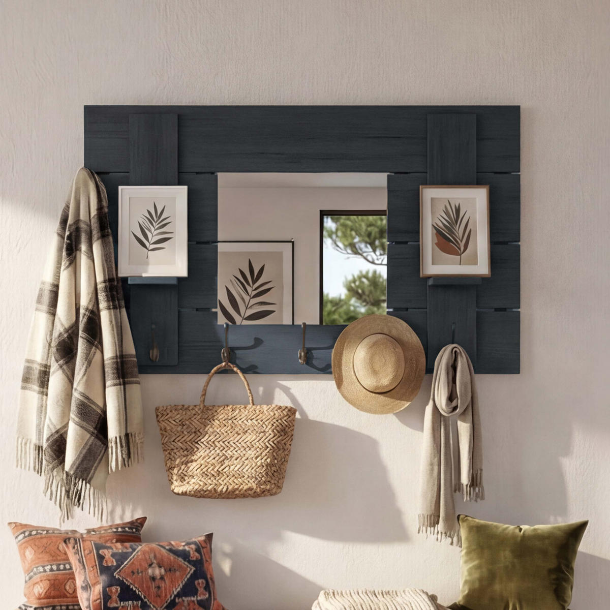 WANDGARDEROBE MIT SPIEGEL Grau - Grau, Holz (90/60/14cm) - Jamb