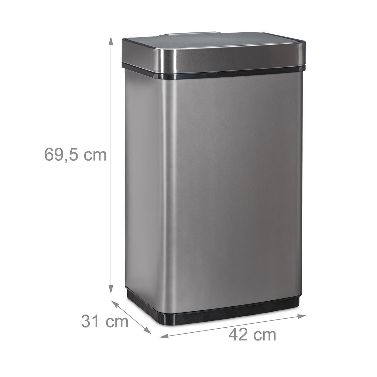 MÜLLEIMER 60l - Silberfarben, Kunststoff/Metall (42/69.5/31cm) - Relaxdays