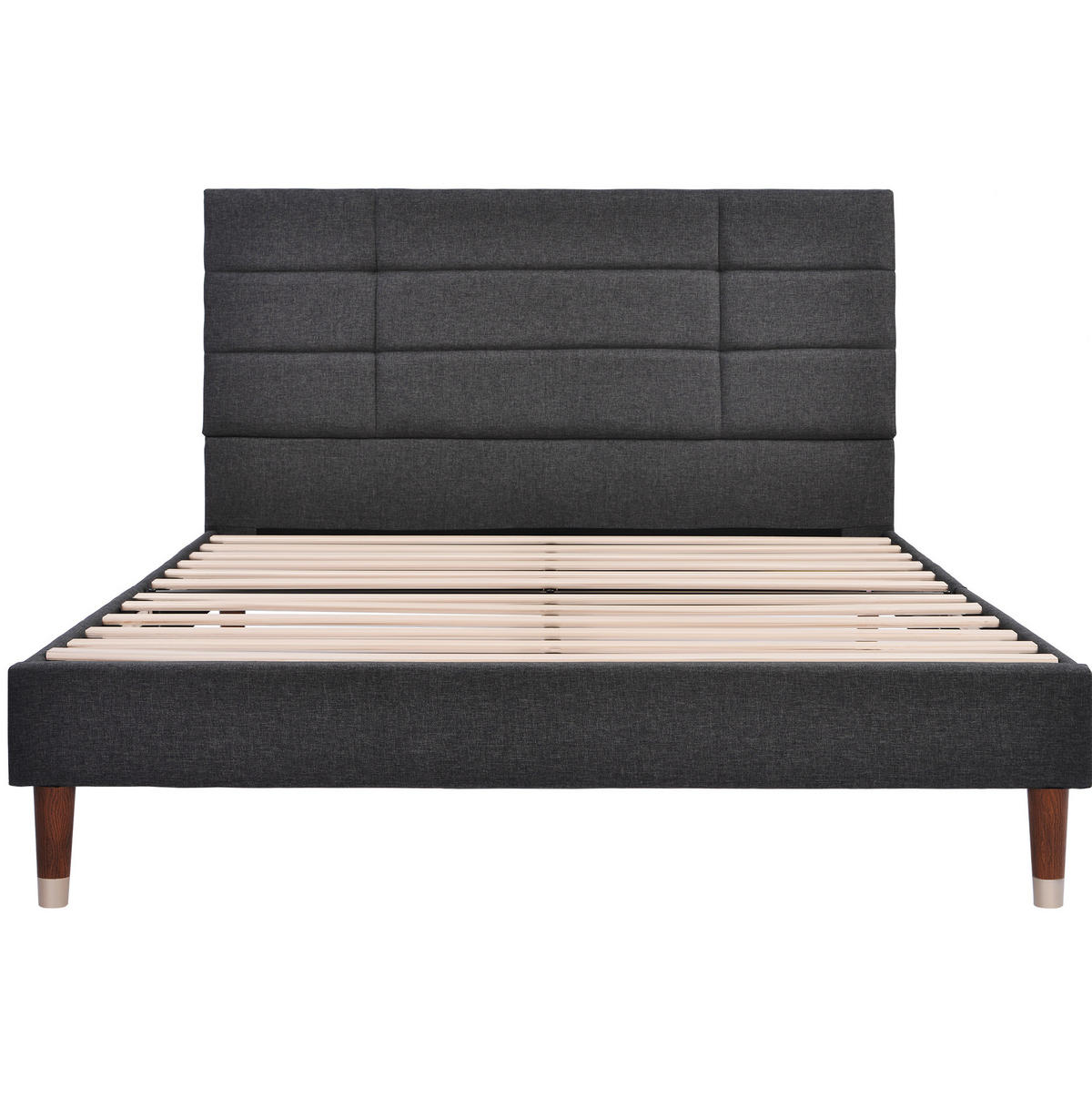 TAPECIRANI krevet 140/200 cm sivi od punog drva s uzglavljem i letvičastom podnicom - siva, drvo (140/200cm) - OKWISH