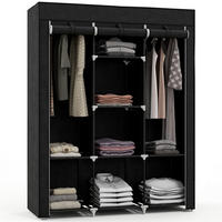 STOFFSCHRANK mit 8 Regalen und 2 Kleiderstangen, faltbarer Kleiderschrank als Aufbewahrungslösung, Schwarz - Schwarz, Metall (125/162.5/43cm)