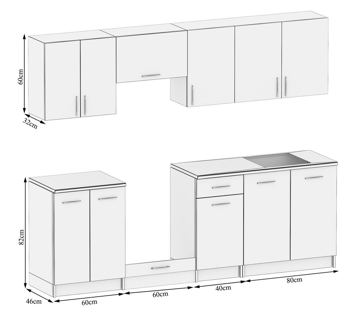 KÜCHENZEILE LECO 240 licht sonoma - Sonoma Eiche, Holzwerkstoff (240/82/46cm) - roe furniture