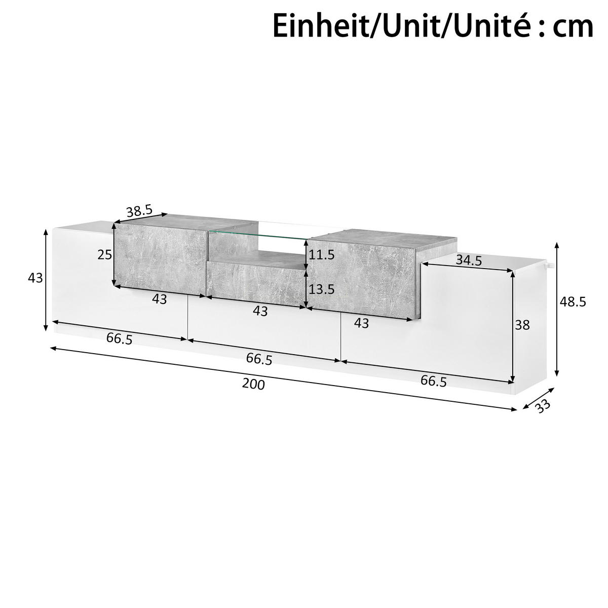 TV-SCHRANK 200/38.5/48.5 cm Weiß mit 7 Türen und 1 Schublade - Weiß, Holzwerkstoff (200/48.5/38.5cm) - Oxeza
