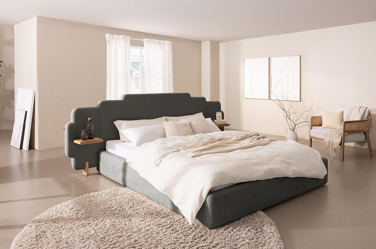 POLSTERBETT - Chenille - Dunkelgrau, Textil (140/200cm) - home24