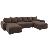 WOHNLANDSCHAFT PUMA U-Form 308 cm mit Schlaffunktion, Bettkasten, Kunstleder-Stoff oder Samt, verschiedene Farben - Schwarz/Braun, Kunststoff (308/85/140cm) - Wohnideebilder