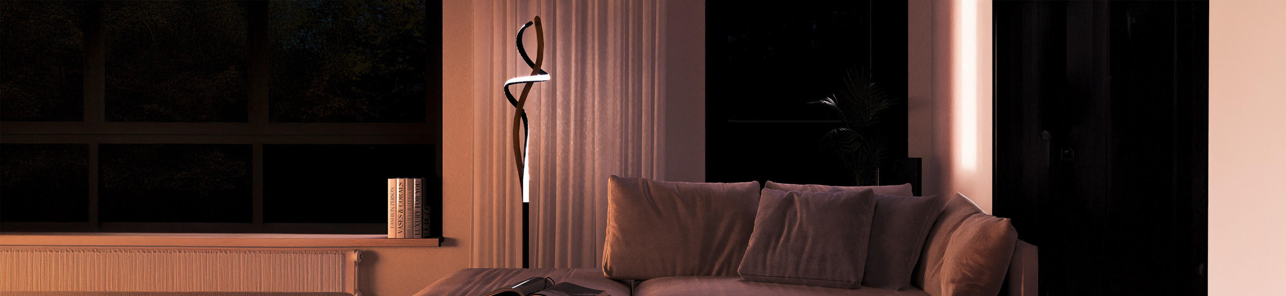 Dimmbare Stehlampe in einem Wohnzimmer