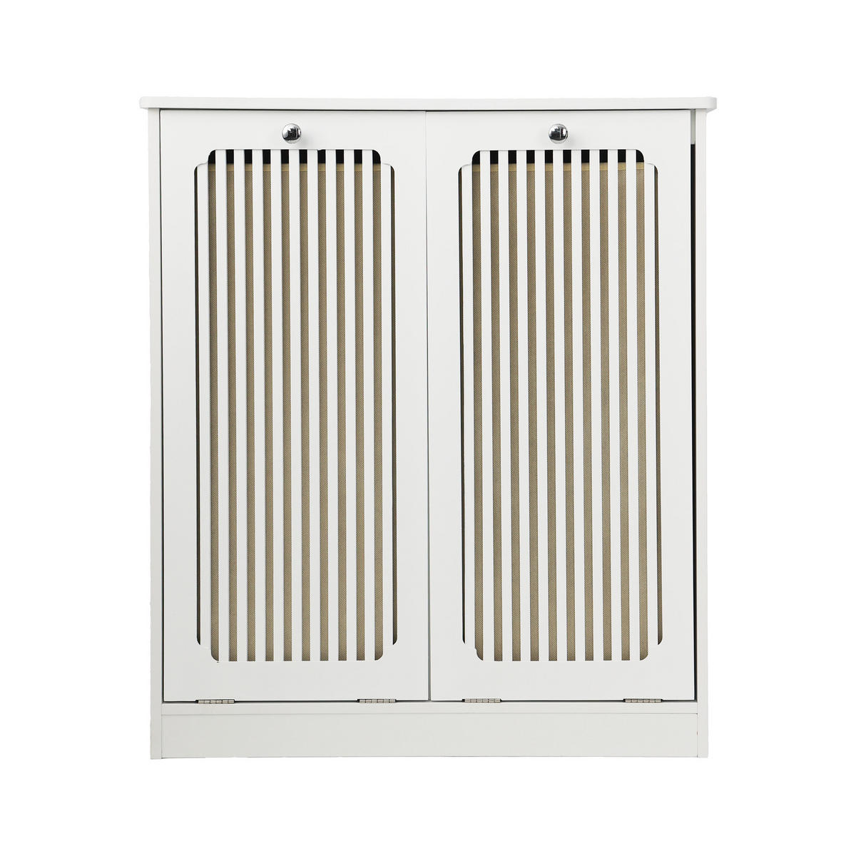 WÄSCHESCHRANK Weiß mit Kippbarer Lamellenfront & 2 Stofffächern - Weiß, Holzwerkstoff (66/76/35cm) - Urban Meuble