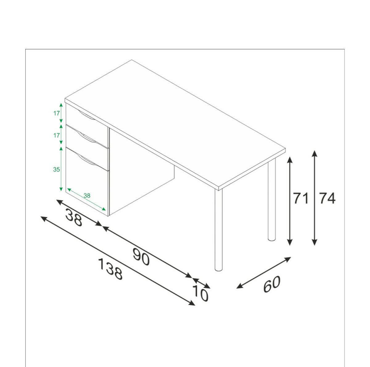 SCHREIBTISCH Weiß 60/138/74 cm - Weiß, Holzwerkstoff (60/138/74cm) - DMORA