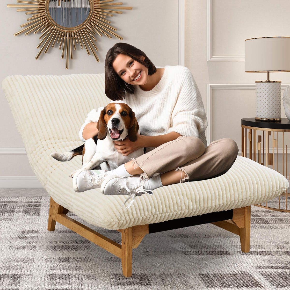 SITZSACK Cord Weiß mit Rückenlehne - Weiß, Holzwerkstoff/Textil (100/76/120cm) - WISHDOR