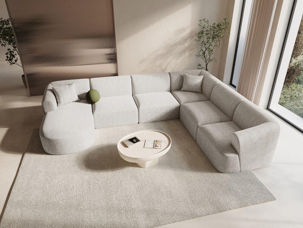 MODULARES-PANORAMASOFA rechts Campi aus strukturiertem Stoff leichtes beige 7 Sitzplätze - Creme, Textil (255/70/330cm) - Cosmopolitan Design