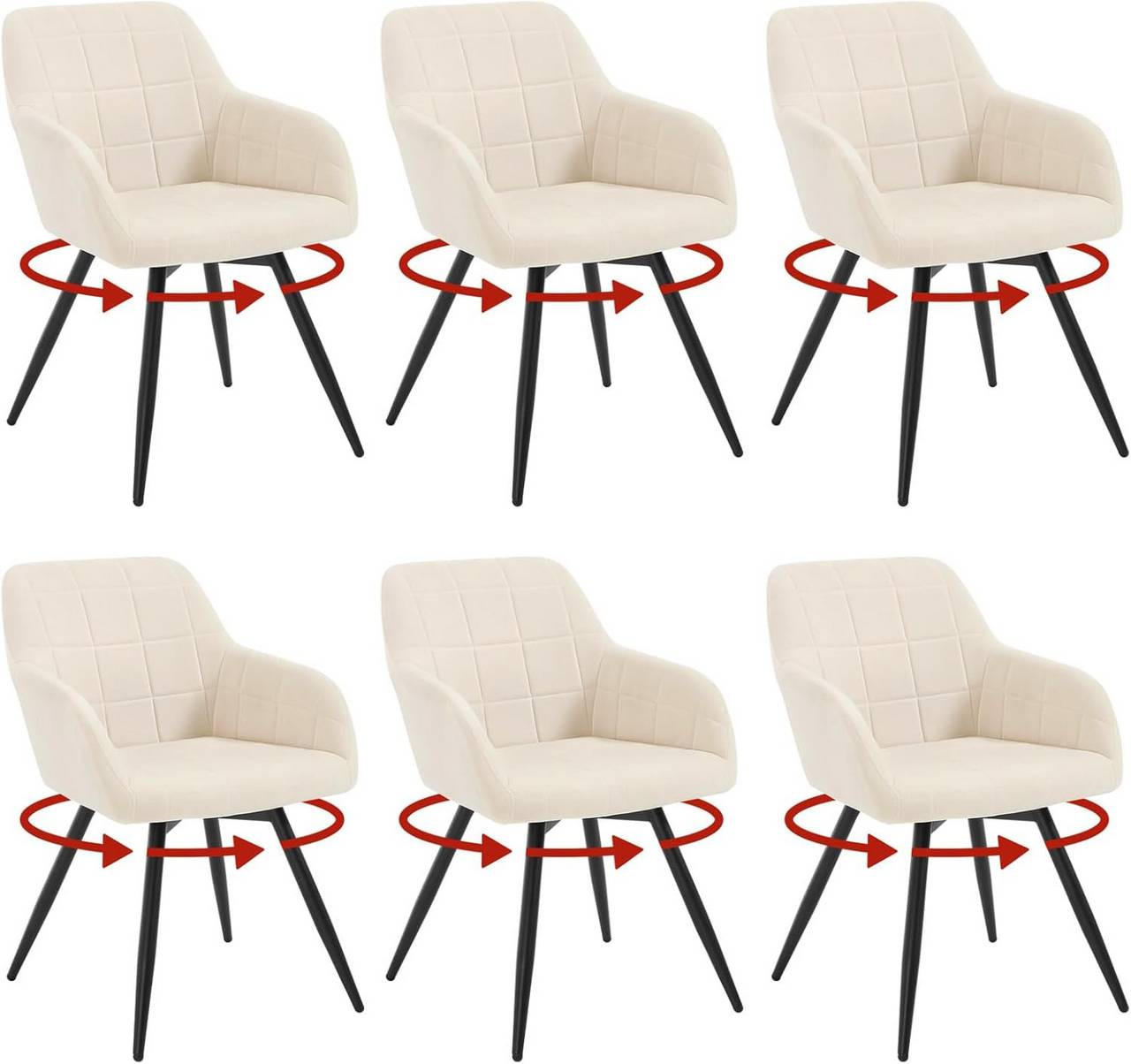 ESSZIMMERSTUHL 6er Set, drehbar, Samt, Beige - Beige/Schwarz, Textil/Metall (57/78/63cm) - Woltu