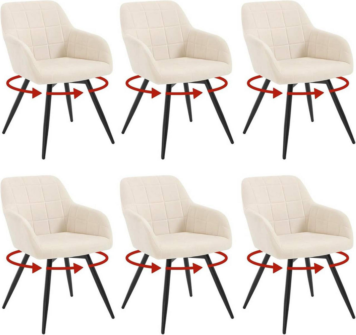ESSZIMMERSTUHL 6er Set, drehbar, Samt, Beige - Beige/Schwarz, Textil/Metall (57/78/63cm) - Woltu