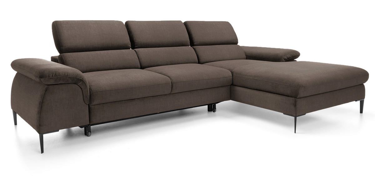 ECKSOFA L-Form 290 cm Amaro M mit Schlaffunktion, Rechts, Braun - Braun, Holz (182/288cm) - Emporius
