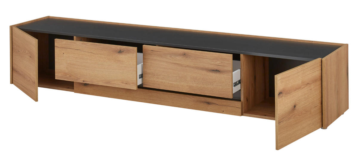 TV-LOWBOARD Eiche Evoke, grau 220 cm, TV Unterschrank mit Stauraum - Eichefarben/Schwarz, Holz/Holzwerkstoff (220/40/45cm) - Furn.Design