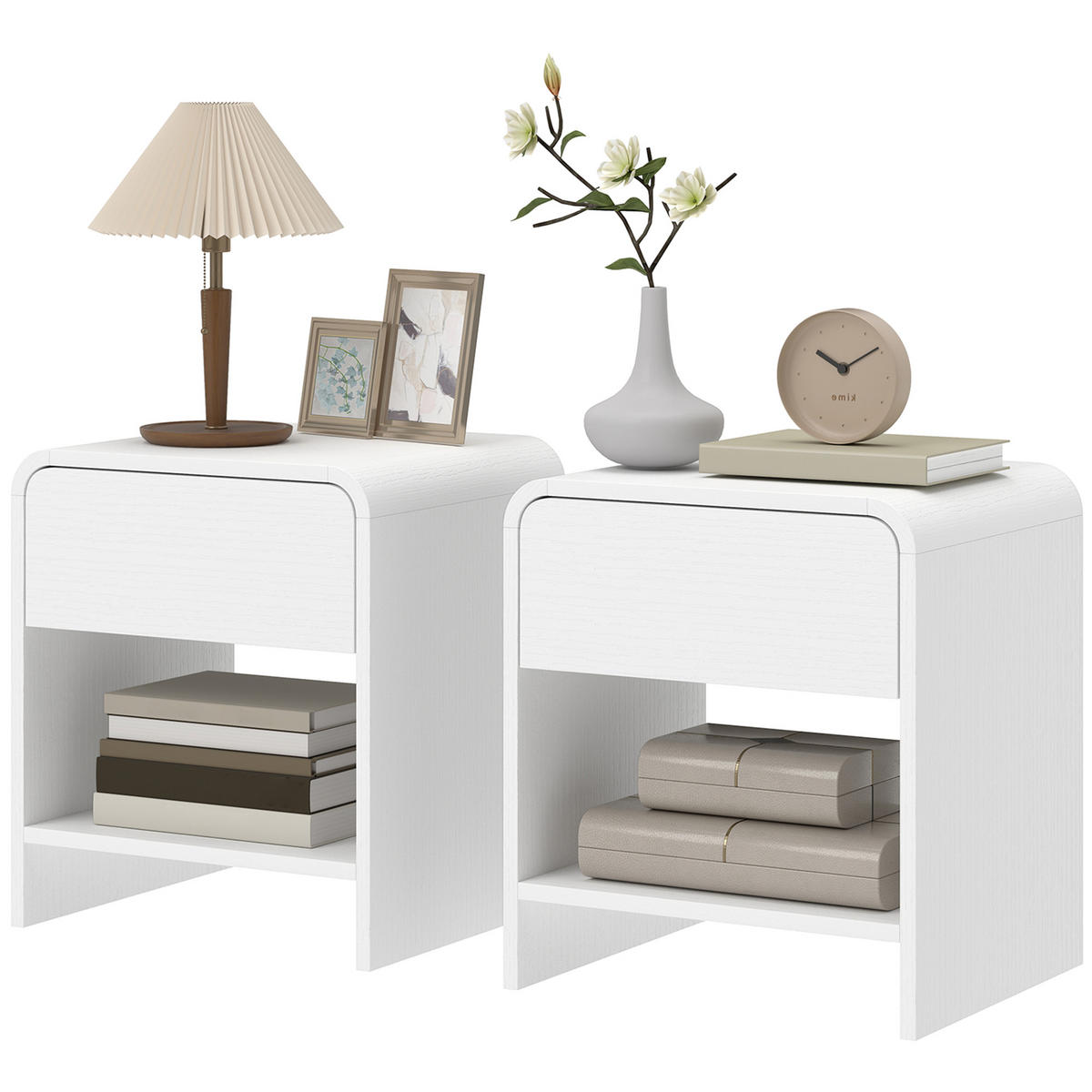 NACHTSCHRANK 2er-Set DE-12932 Schublade und offenes Fach Weiß - Weiß, Holzwerkstoff (35/45/40cm) - ComfortXL