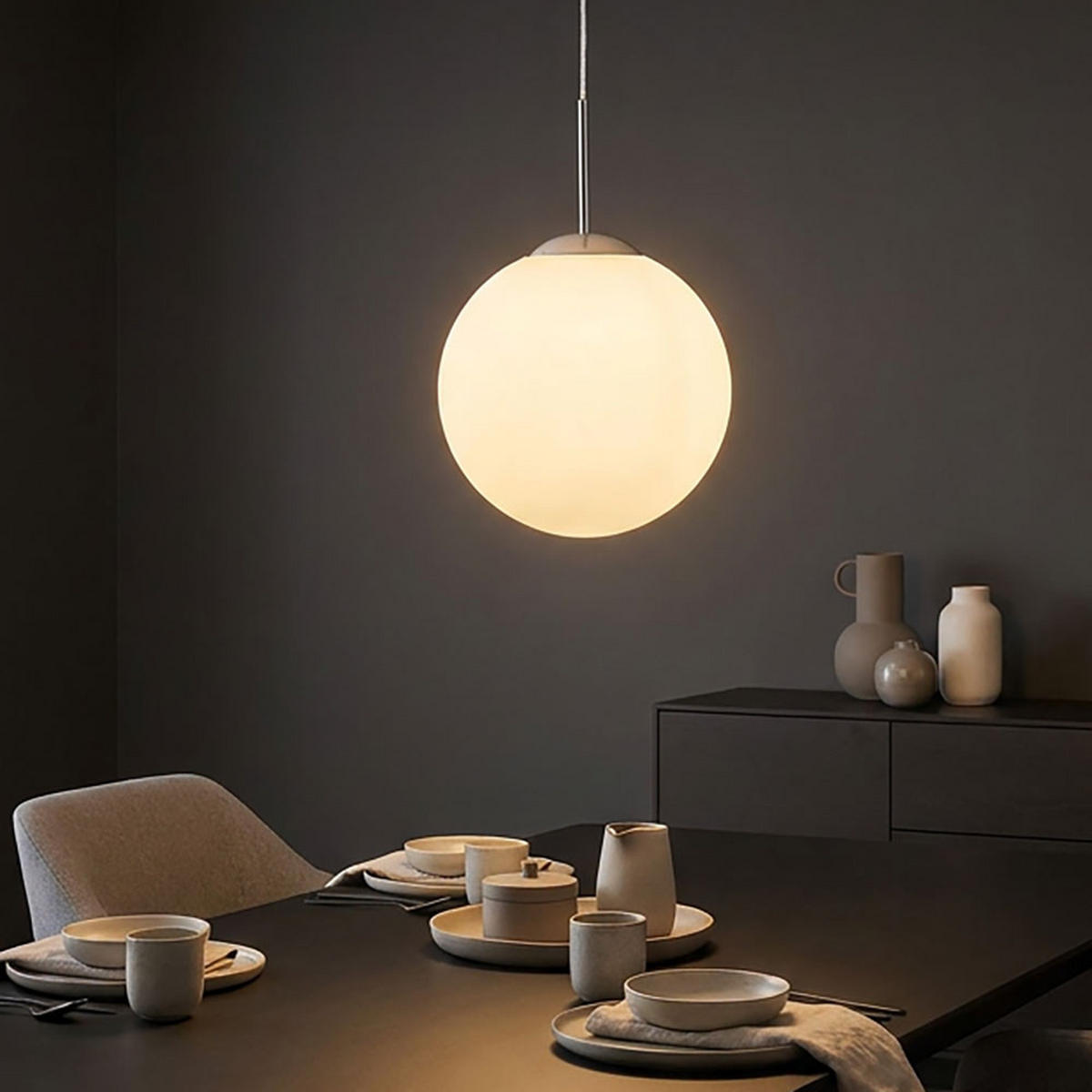 PENDELLEUCHTE Metall Glas Weiß matt - Weiß, Glas (25/25/180cm) - Globo Lighting