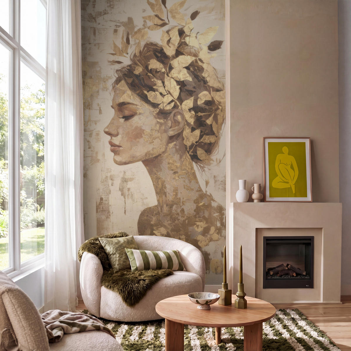 TAPETE - Frau - Gold - Abstrakt - Textur - 120x260 cm - Goldfarben, Papier (120/260cm) - OnlyWow