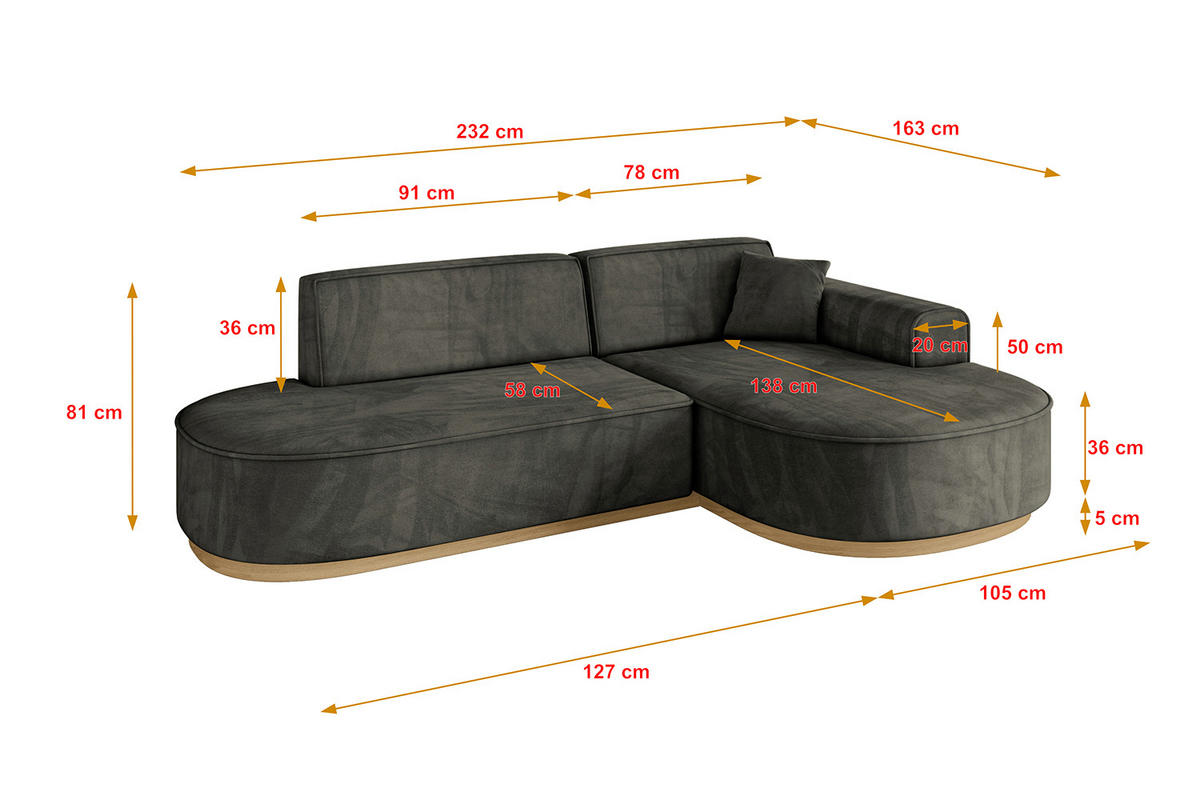 ECKSOFA Ottomane Rechts MARI-L1-v2 - 243x171x83 cm Schwarz Velours - Schwarz, Holzwerkstoff/Textil (171/243cm) - ALTDECOR