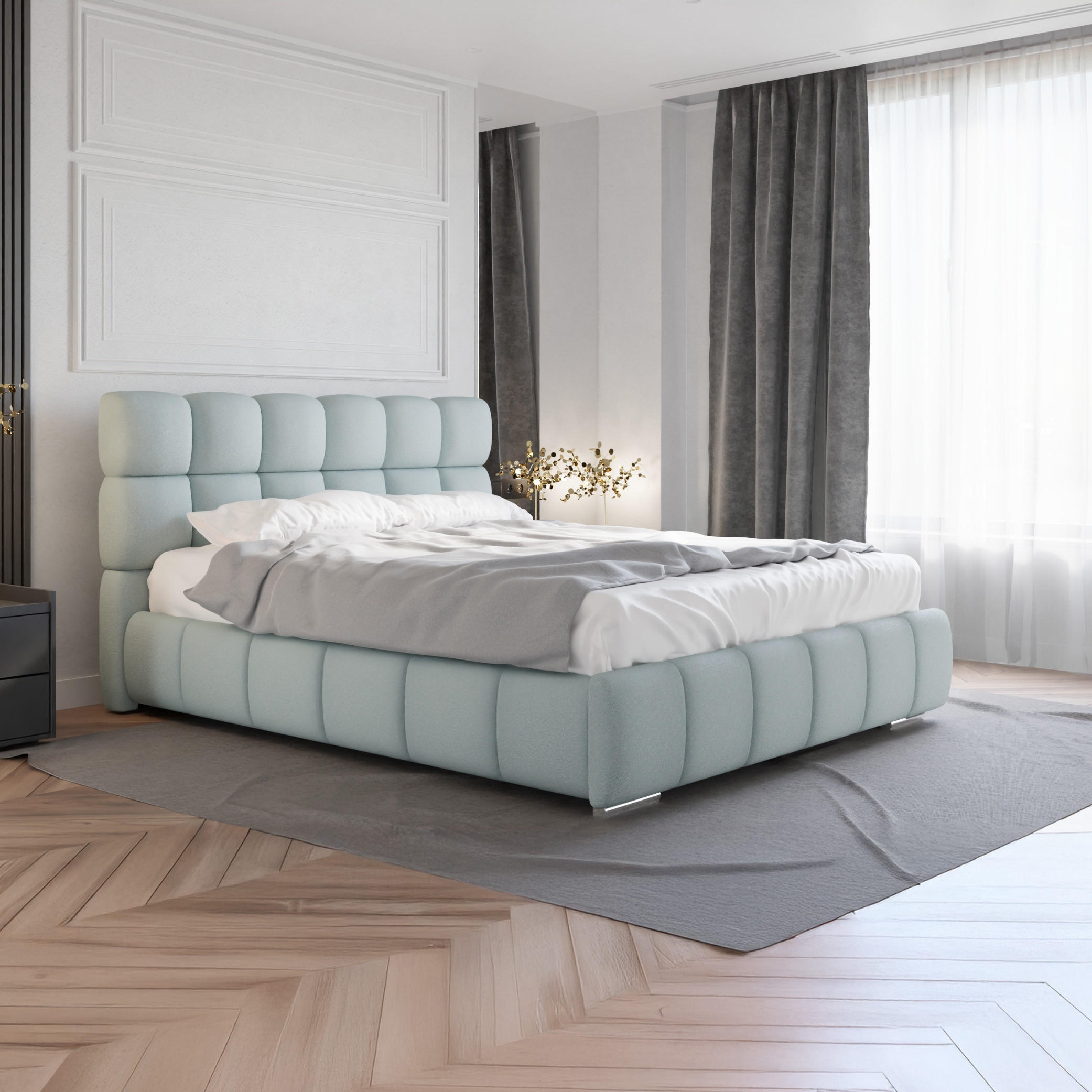 POLSTERBETT Bliss 160 x 200 cm mit Bettkasten und Lattenrost, Taschenfederkernmatratze 19cm - blau - Blau, Holz (160/200cm) - Homesy