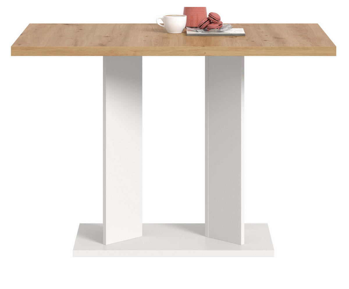 ESSTISCH Eiche Artisan, weiß 110 x 70 cm, Säulentisch modern - Eiche Artisan/Weiß, Holzwerkstoff (70/110/76cm) - Inn.Furn