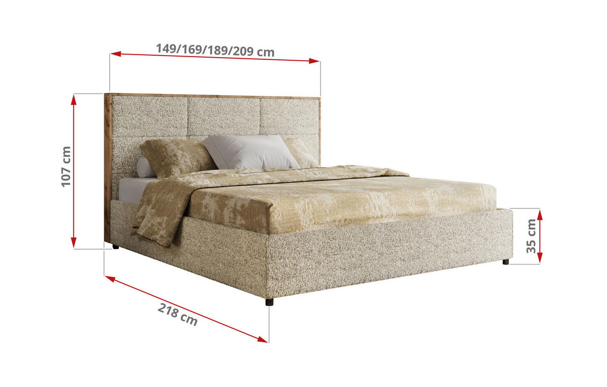 POLSTERBETT LERIO CLASSIC 160/200 - Beige Strukture - ohne Matratze - Beige, Textil (160/200cm) - MKS