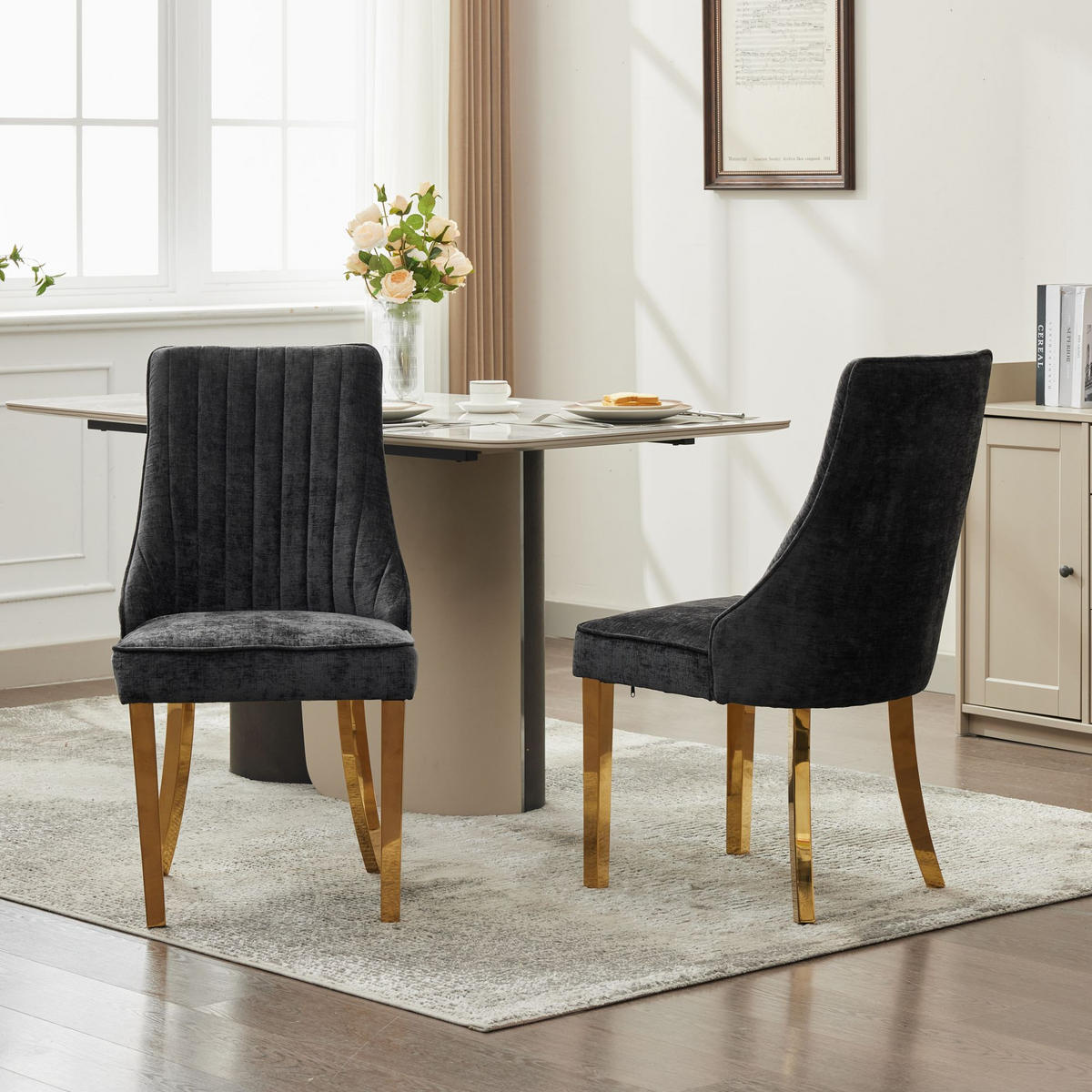 STUHL-SET DE-36306 2 Stück mit goldenen Metallbeinen Schwarz - Schwarz, Holz (50/95/65cm) - ComfortXL