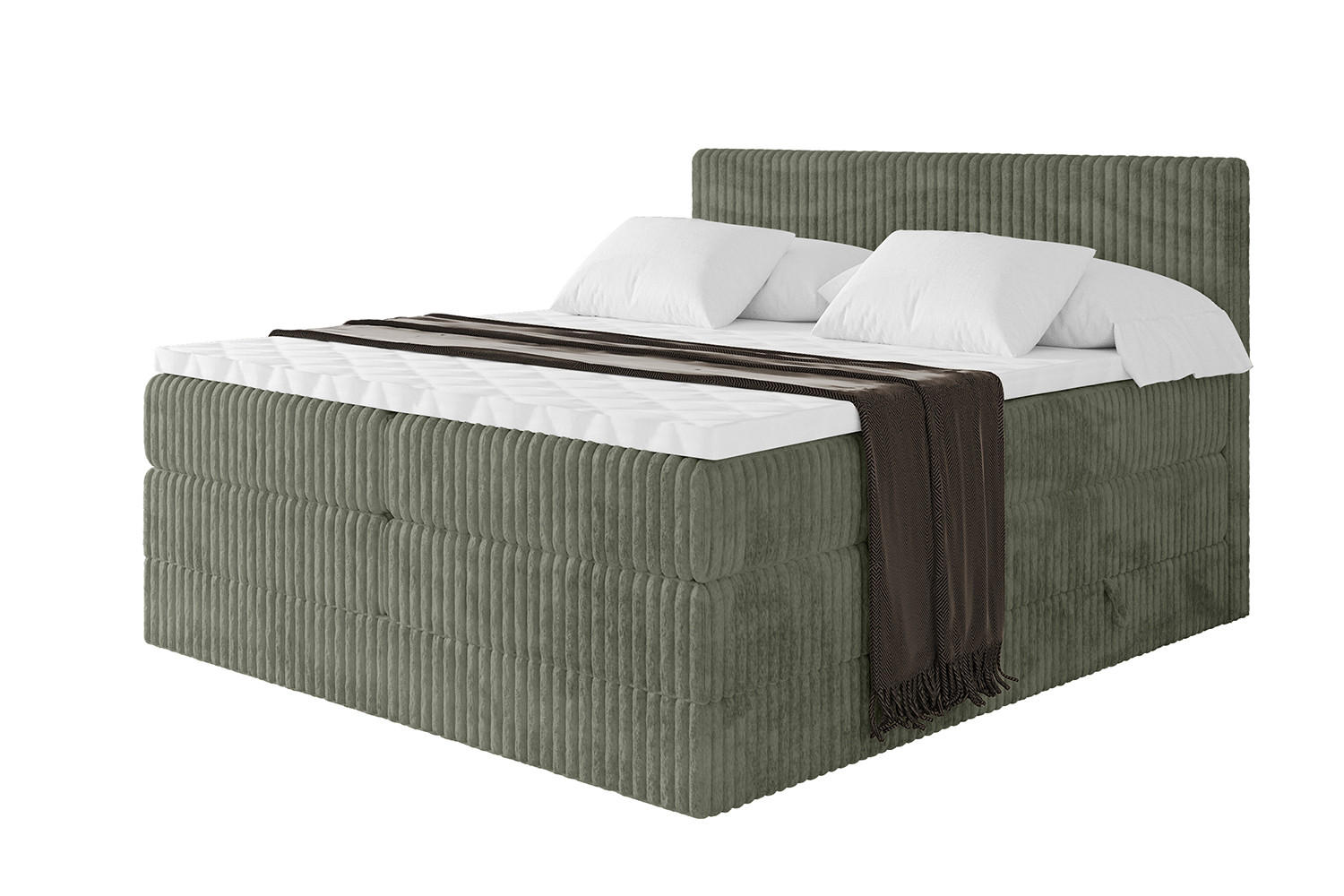 BOXSPRINGBETT mit Matratze H3|H4 und Lattenrost - TOLO KING 140x200 Cord - Olive - Olivgrün, Holzwerkstoff (140/200cm) - ALTDECOR