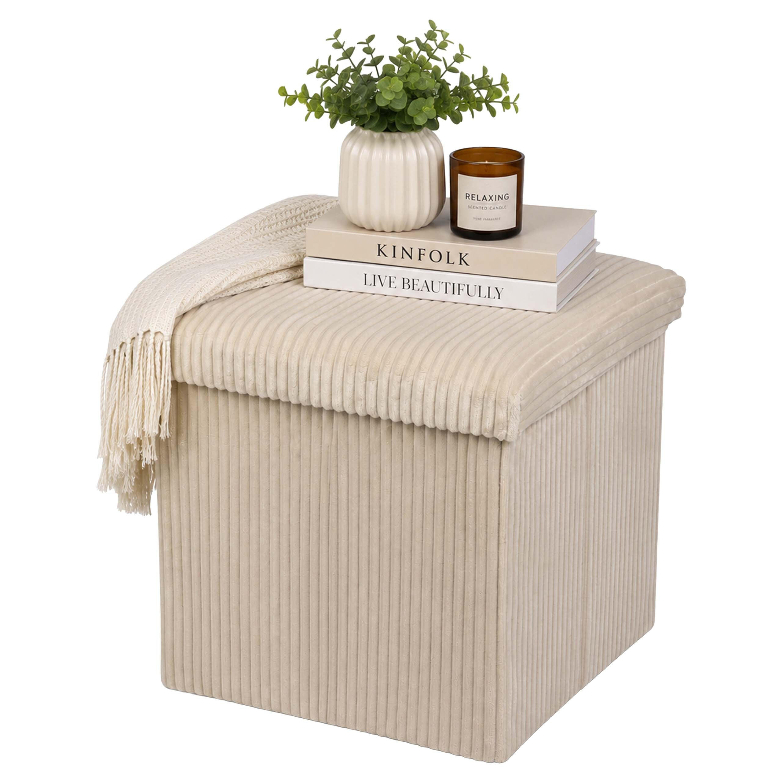 SITZWÜRFEL Beige faltbar Stauraum - Beige, Holzwerkstoff/Textil (38/38/38cm) - Relaxdays