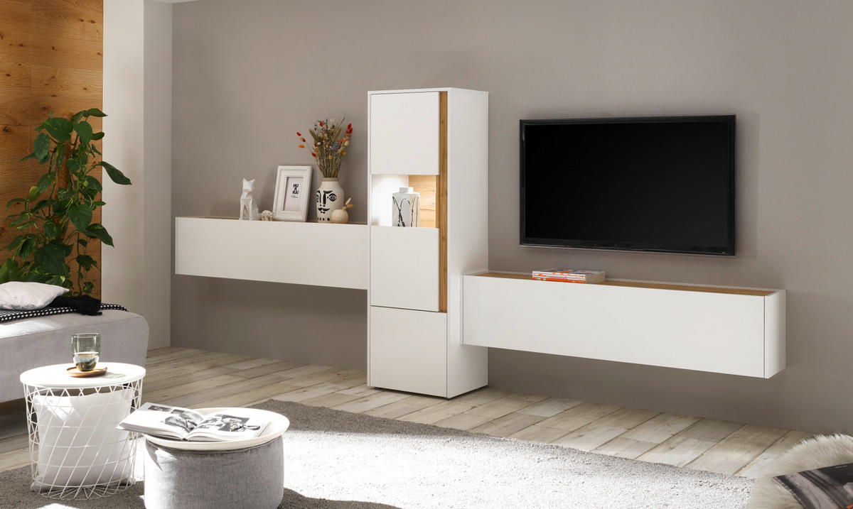 TV-LOWBOARD weiß, Eiche Wotan 150 cm, TV-Unterteil hängend - Eiche Wotan/Weiß, Holz/Holzwerkstoff (150/35/30cm) - Furn.Design
