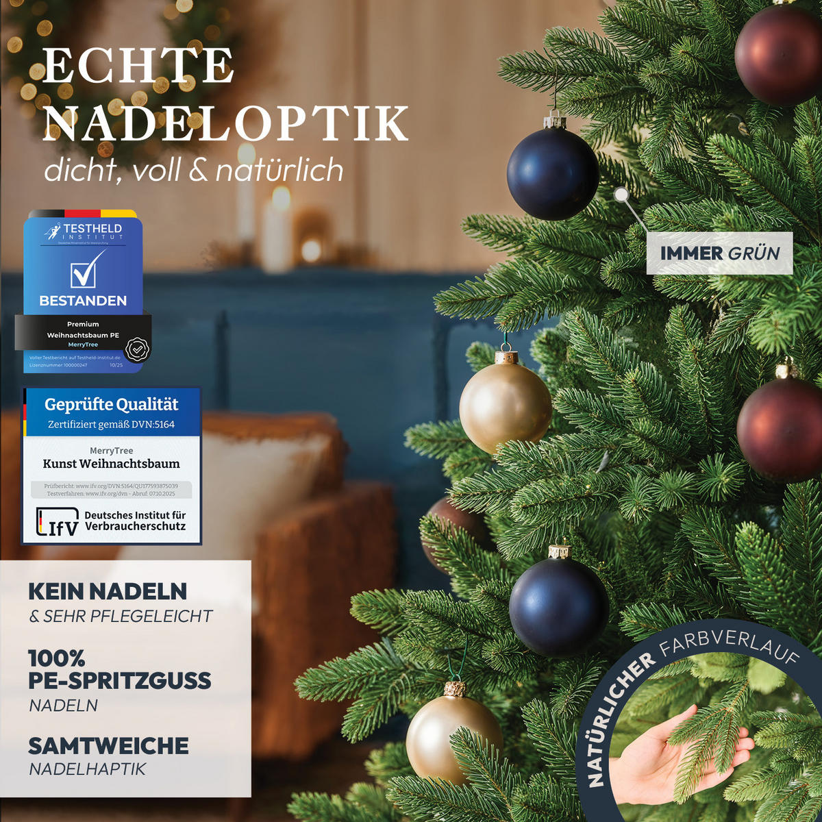 WEIHNACHTSBAUM mit PE-Spritzguss-Nadeln, 180 cm - Grün, Kunststoff (180cm) - Merry Tree