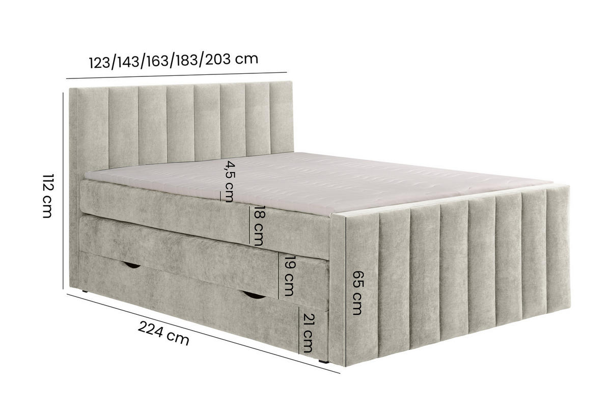 BOXSPRINGBETT VELTRA mit Topper und Bettkasten, Grau, 120x200 cm - Grau, Textil (120/200cm) - KS Home Concept