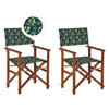 GARTENSTUHL 2er-Set Akazienholz dunkelbraun Auflagen cremeweiß/dunkelgrün Cine - Dunkelgrün/Dunkelbraun, Holz (50/91/50cm) - Beliani